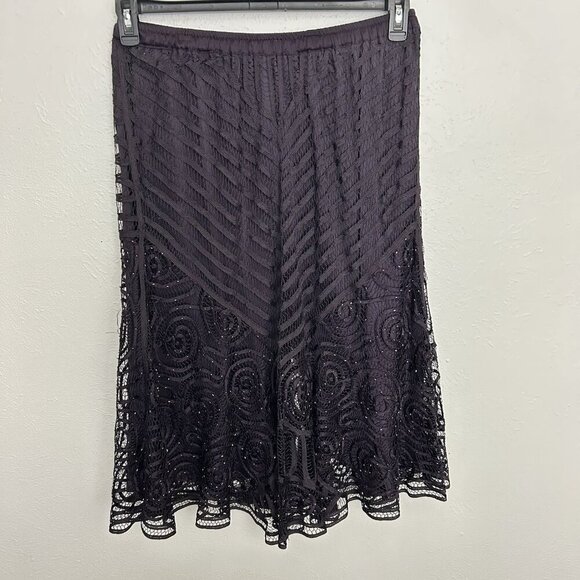 VTG Purple Handmade Silk Crochet Battenburg  Sheer Lace Overlay Midi Skirt Sz 1X - Picture 5 of 9
